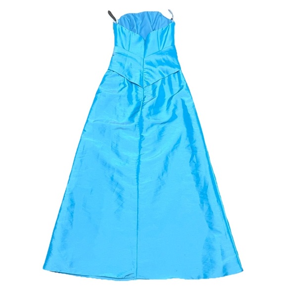 DaVinci Blue Satin Strapless Maxi Formal Dress 2 Prom Gala Wedding Bridesmaid - Picture 3 of 9